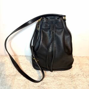 Coach Black Leather Bucket Crossbody with Brass Hardware